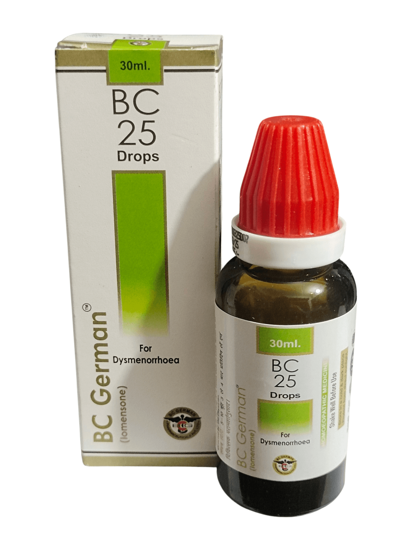 BC German BC 25 Drops bottle and packaging on a white background
