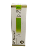 Box of BC German BC 32 Drops for Migraine on a white background