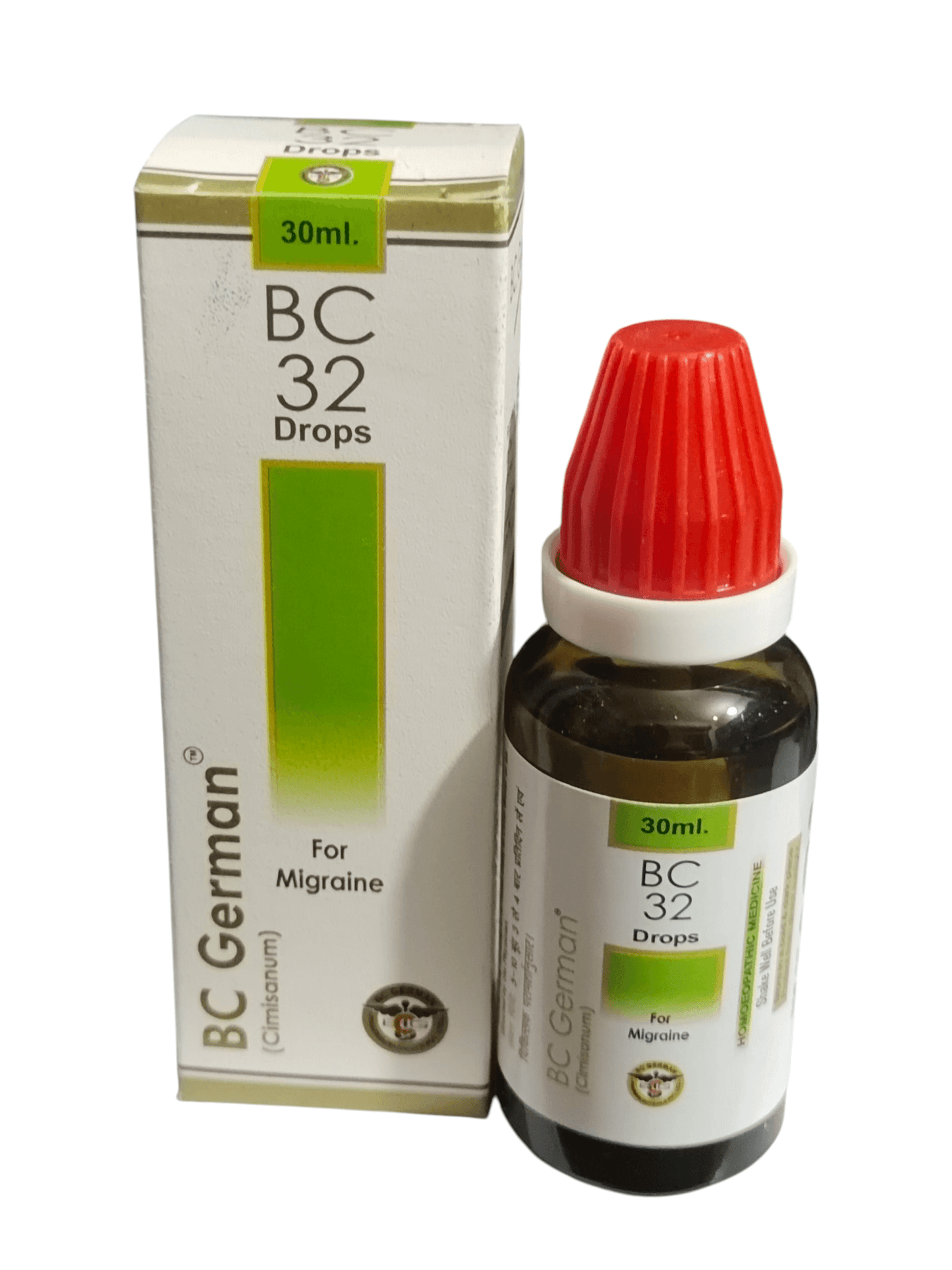 BC German BC 32 Drops bottle and packaging on a white background