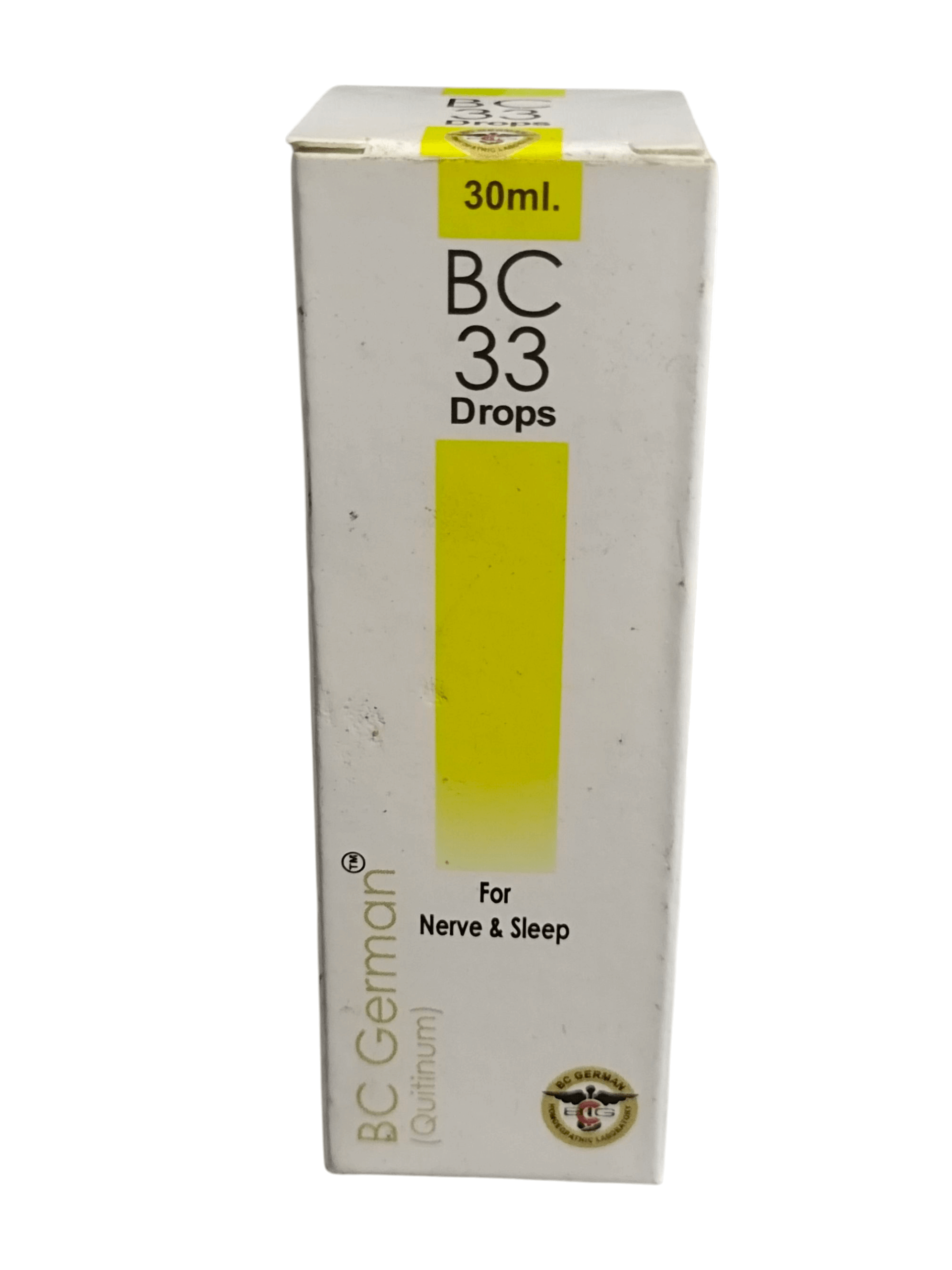 Box of BC 33 Drops for Nerve & Sleep on a white background