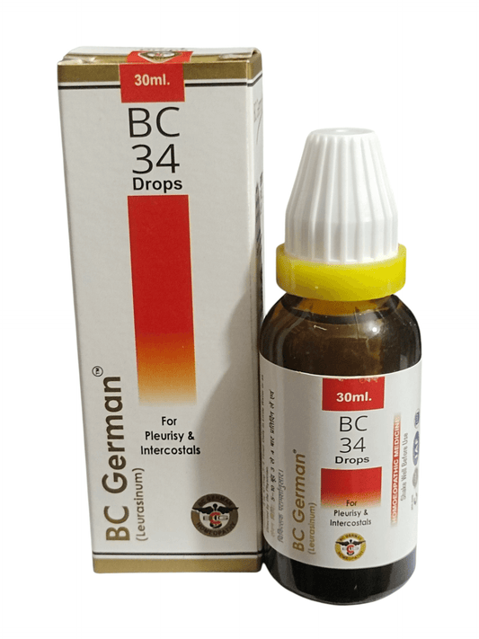 BC German BC 34 Drops packaging and bottle on a white background
