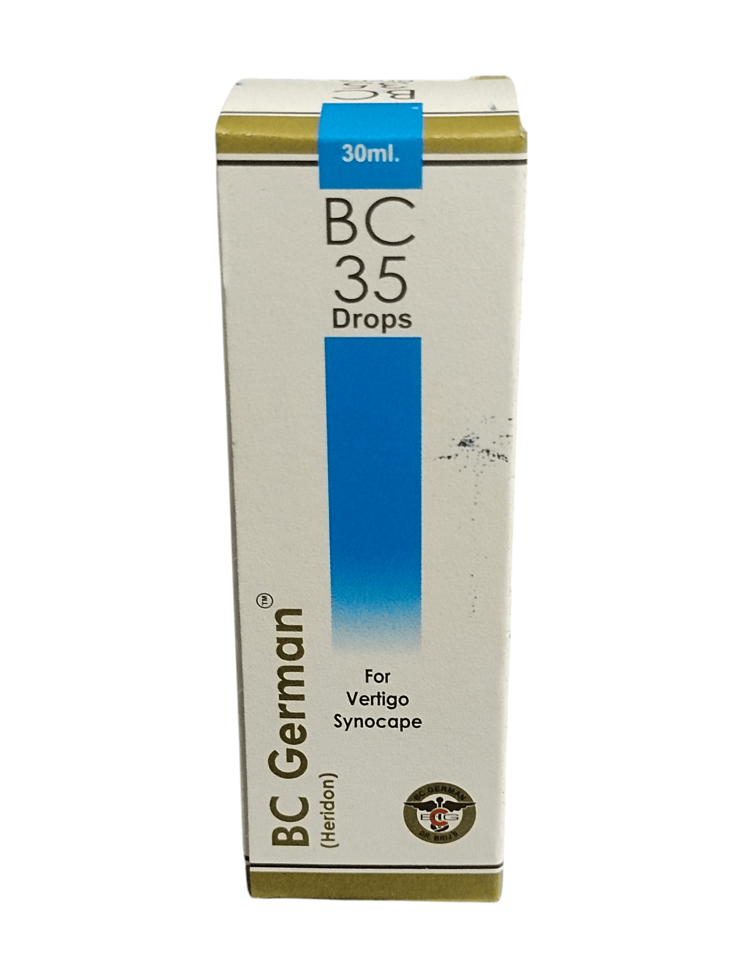 Box of BC German BC 35 Drops on a white background