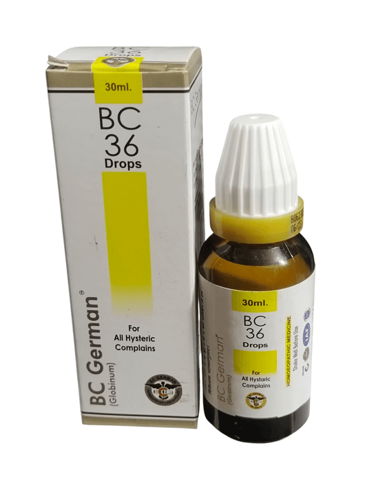 BC German BC 36 Drops bottle and packaging on a white background