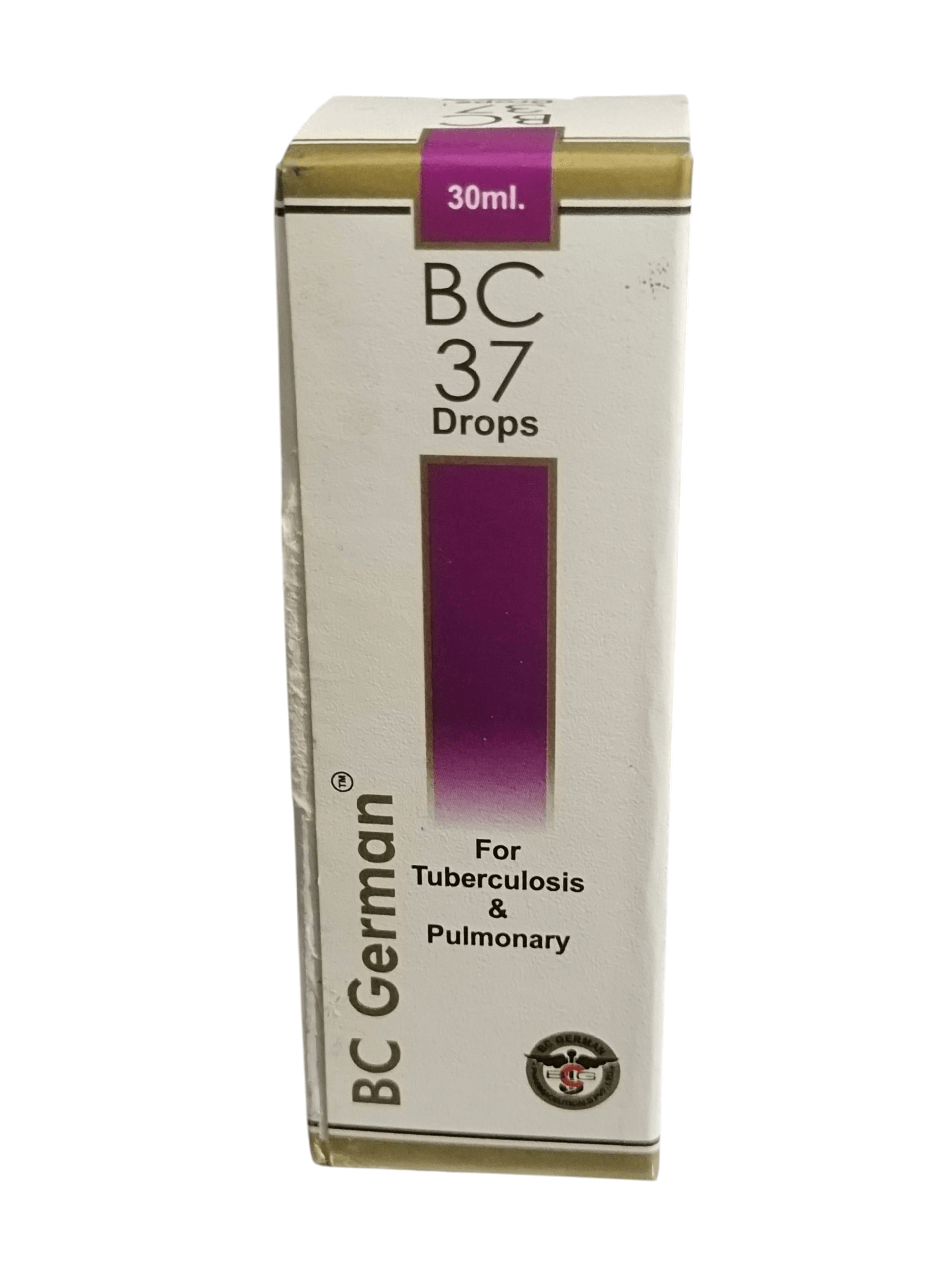 Box of BC 37 Drops for Tuberculosis and Pulmonary by BC German on a white background