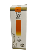Box of BC 38 Drops for right side abdomen pain on a white background