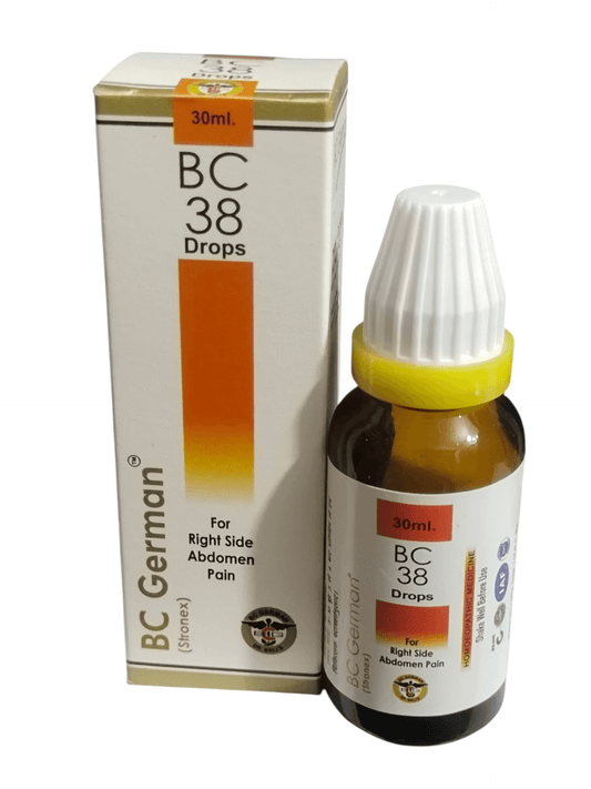 BC 38 Drops bottle and packaging on a white background