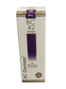 Box of BC 42 Drops for hoarseness and larynx on a white background