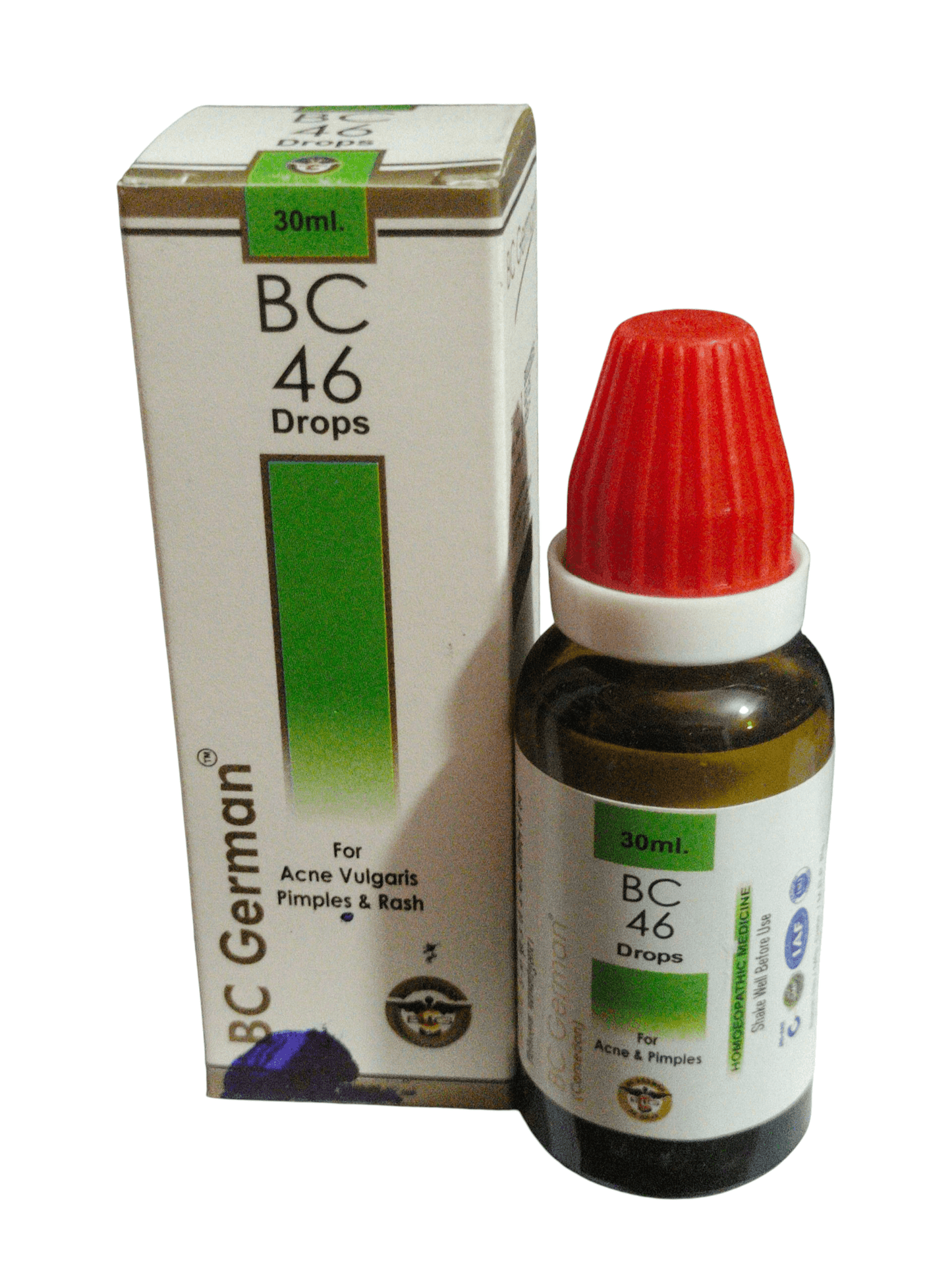 BC 46 Drops bottle and packaging on a white background
