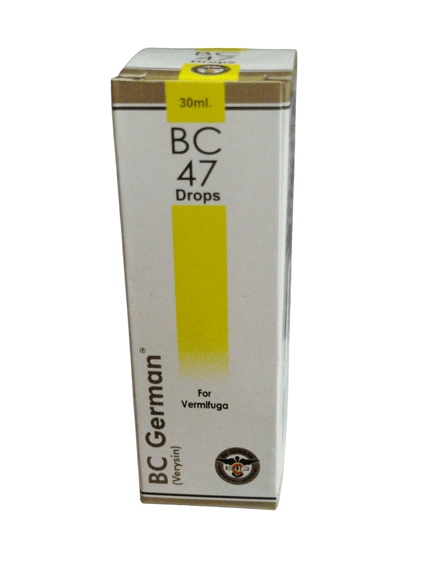 Box of BC German BC 47 Drops for Vermiluga on a white background