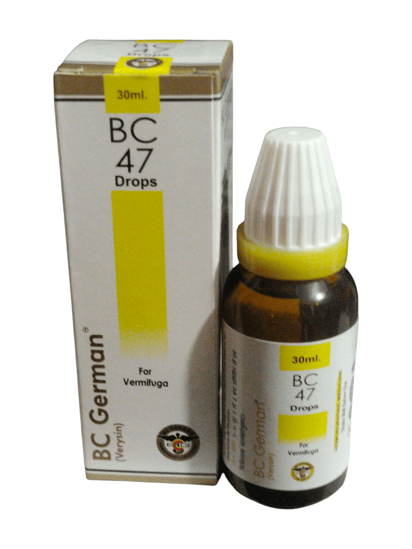 BC German BC 47 Drops bottle and packaging on a white background