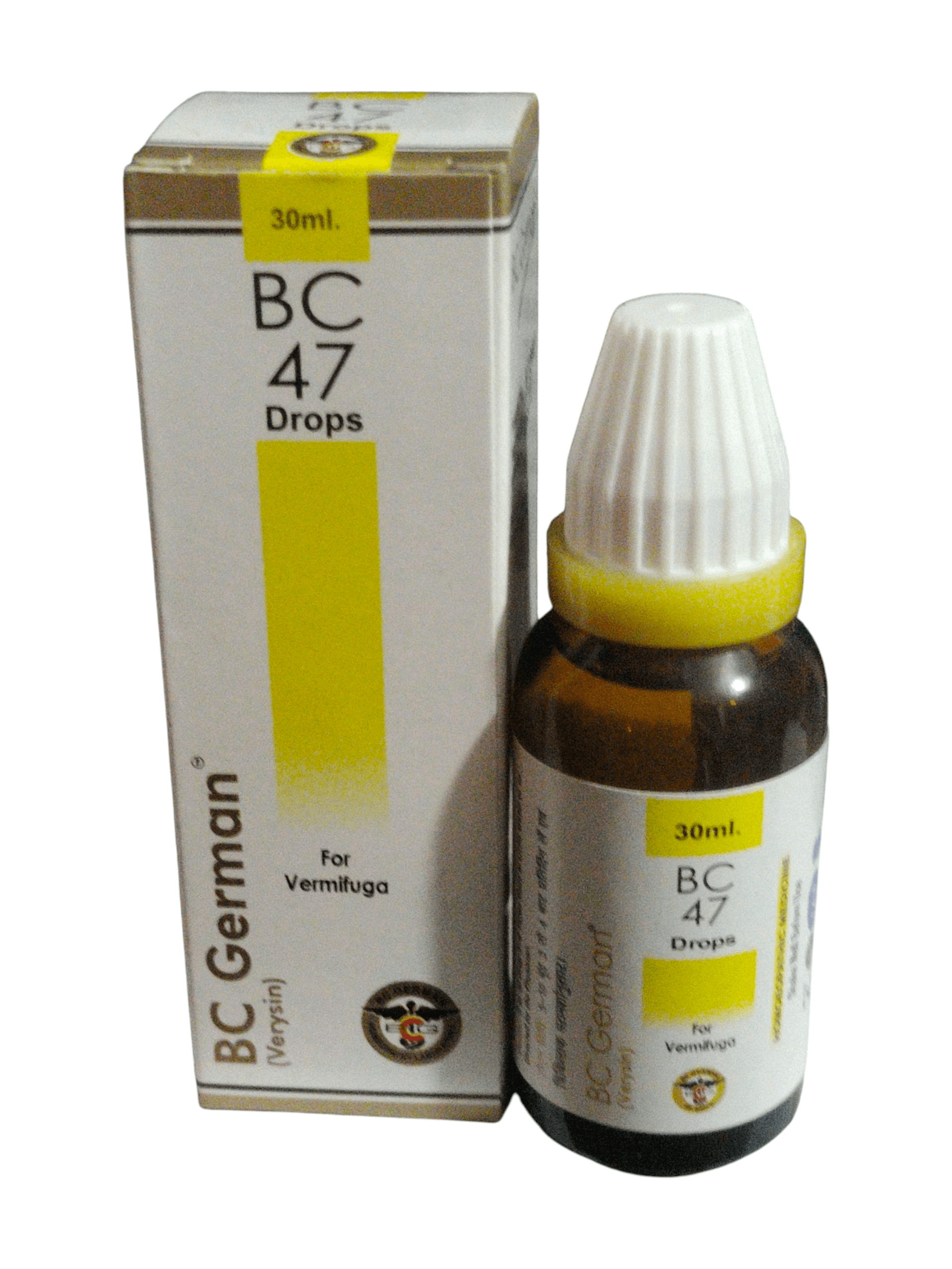 BC German BC 47 Drops bottle and packaging on a white background