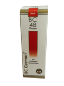 Box of BC German BC 48 Drops for vomiting and nausea on a white background