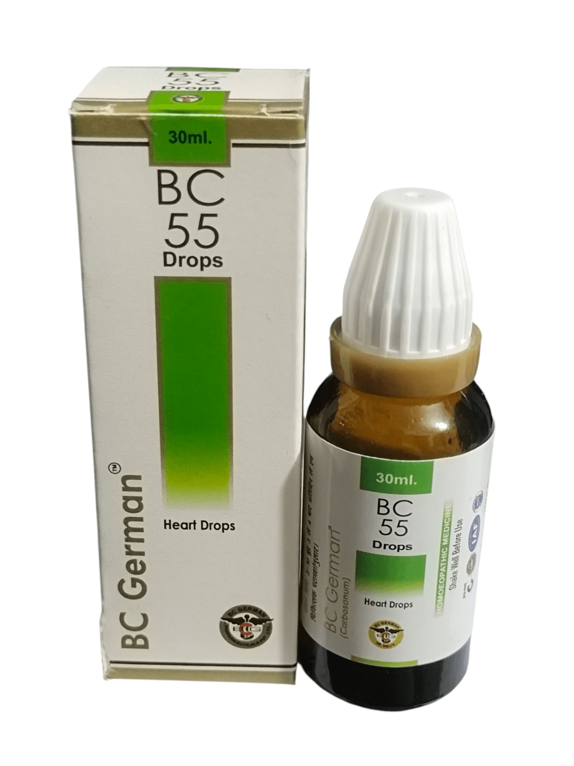 BC German BC 55 Drops bottle and packaging on a white background