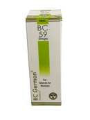Box of BC 59 Drops for Glands, specifically for women, by BC German on a white background.