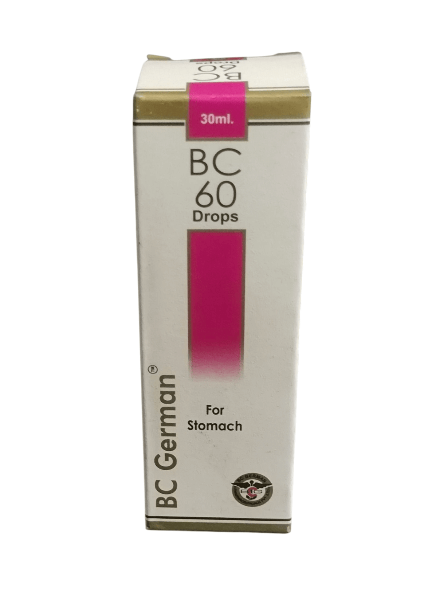 Box of BC 60 Drops for Stomach on a white background