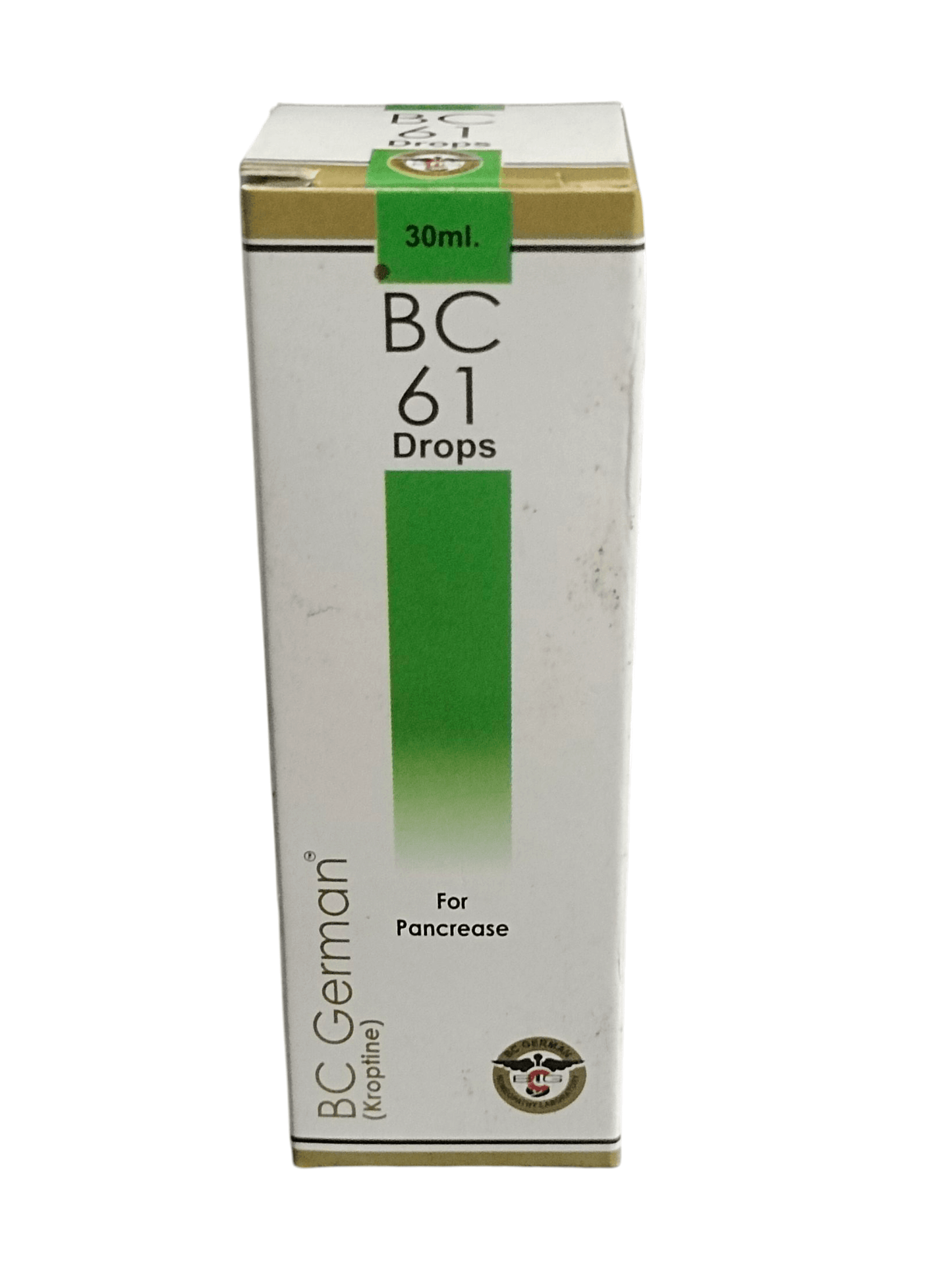 Box of BC 61 Drops for Pancrease on a white background