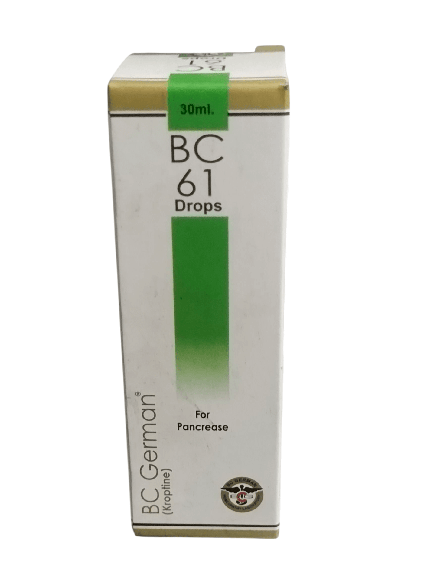 Box of BC 61 Drops for Pancreas on a white background