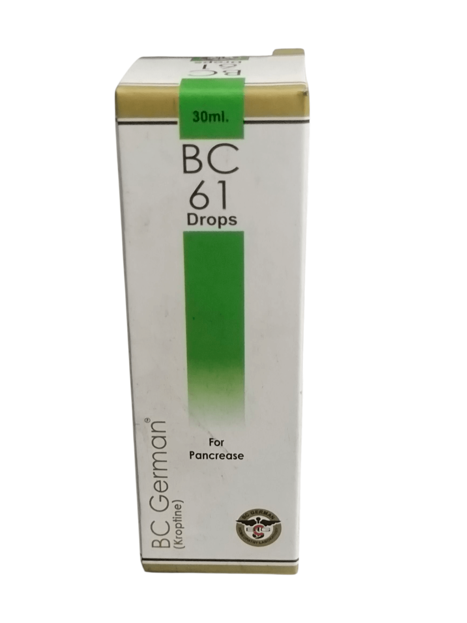 Box of BC 61 Drops for Pancreas on a white background