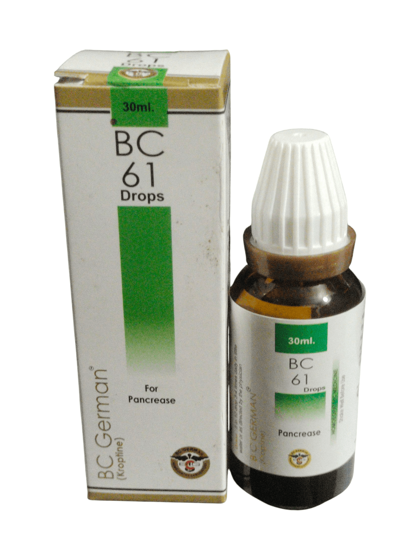 BC 61 Drops bottle and packaging on a white background