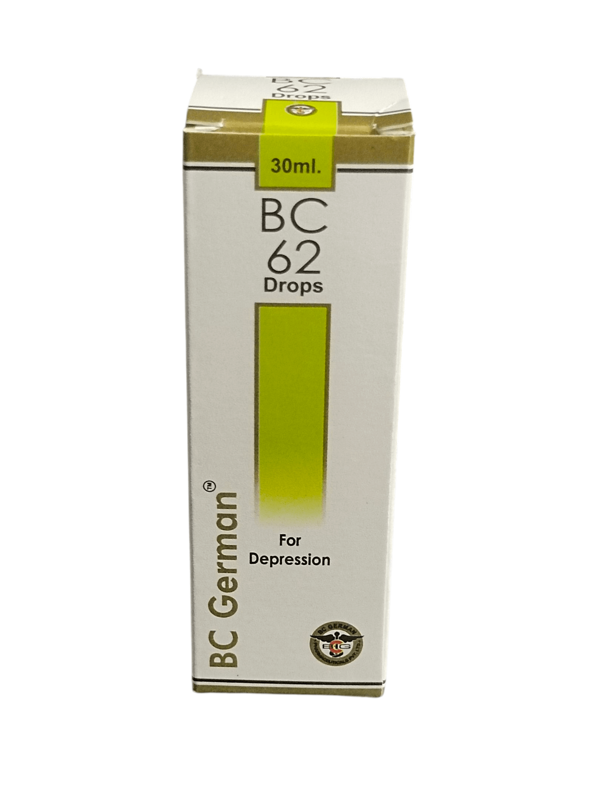 Box of BC 62 Drops for depression on a white background