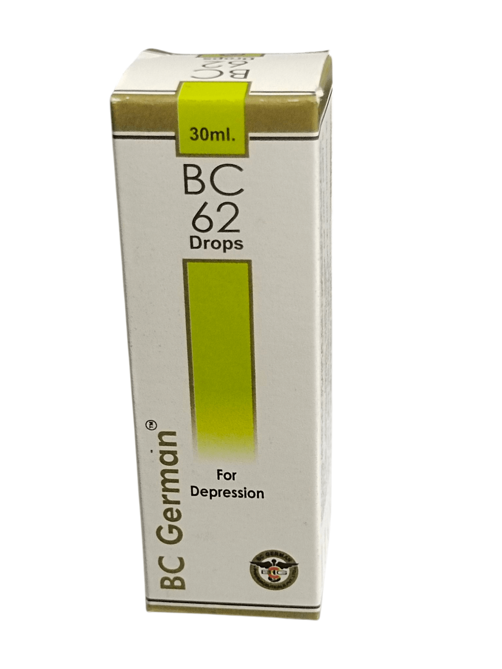 Box of BC German BC 62 Drops for Depression on a white background