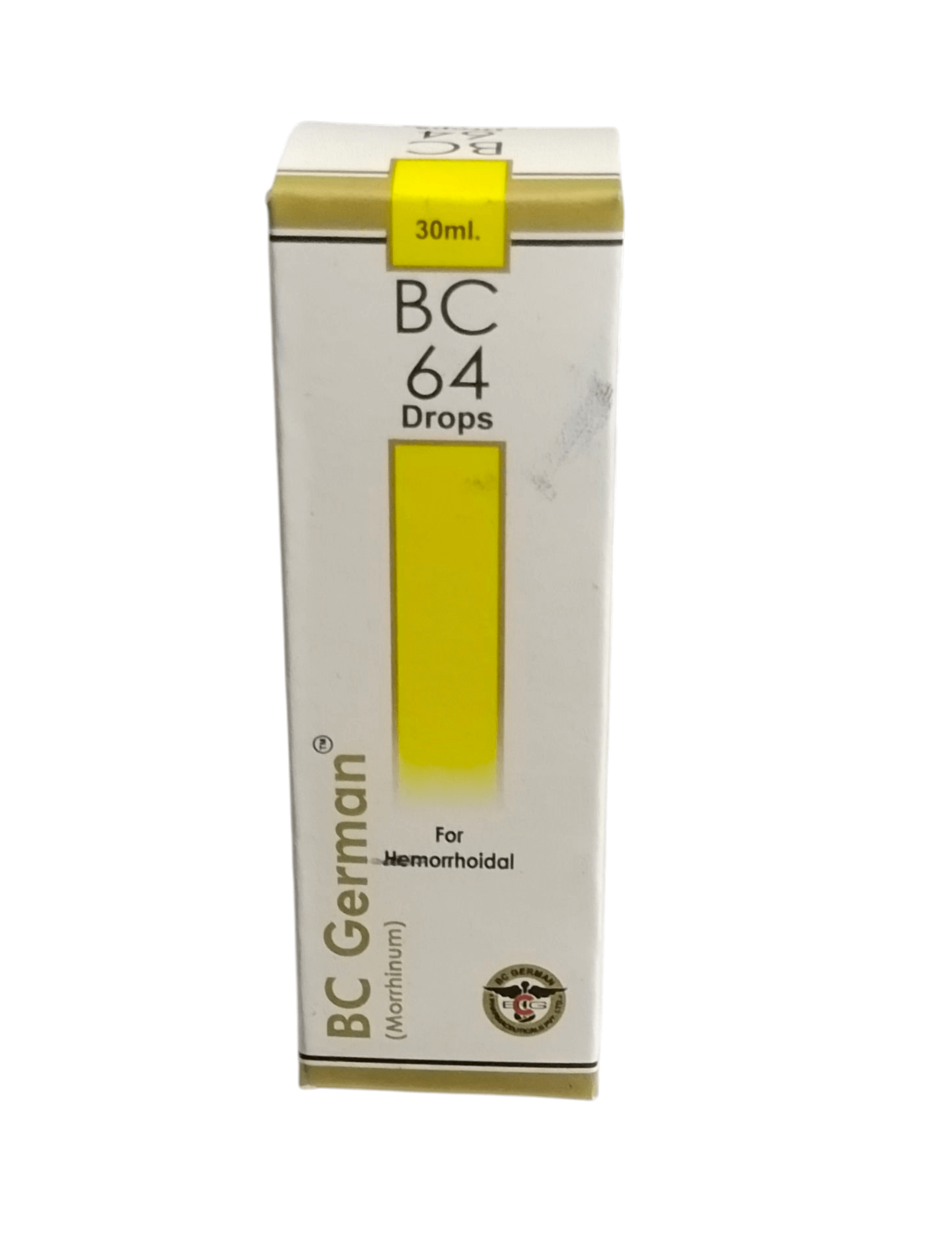 Box of BC German BC 64 Drops on a white background