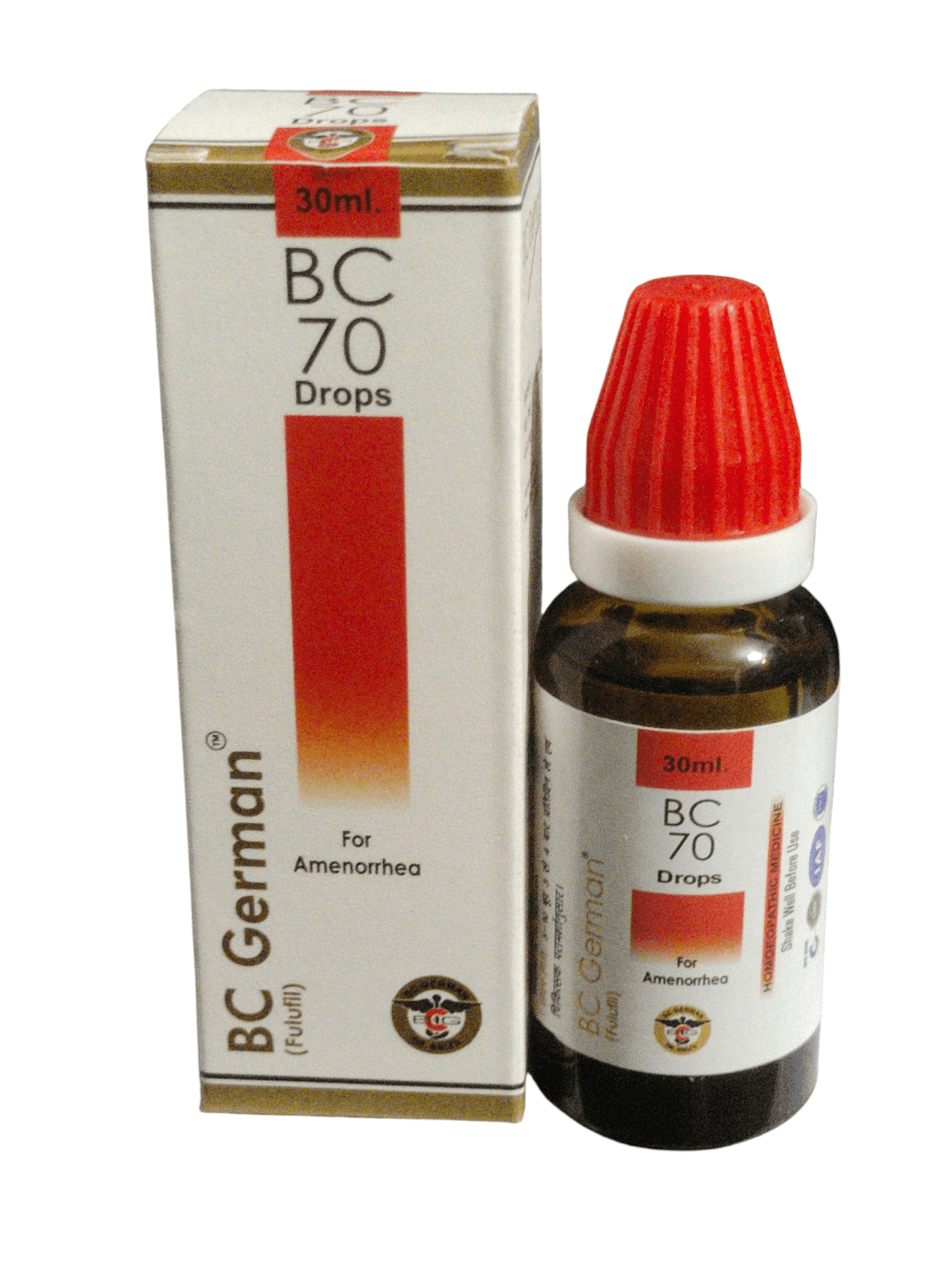 BC 70 Drops bottle and packaging on a white background