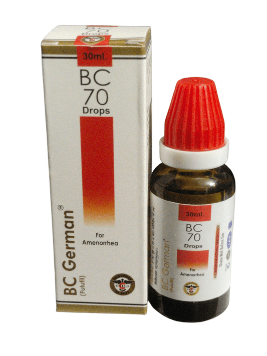 BC 70 Drops bottle and packaging on a white background