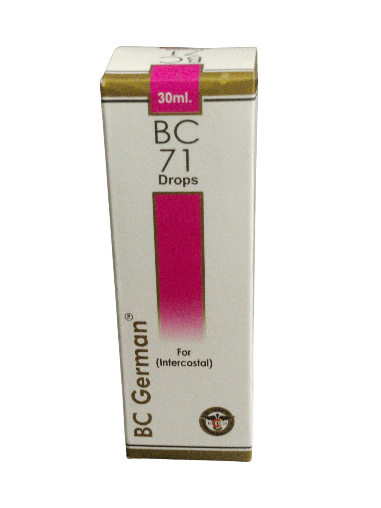 Box of BC German BC 71 Drops on a white background