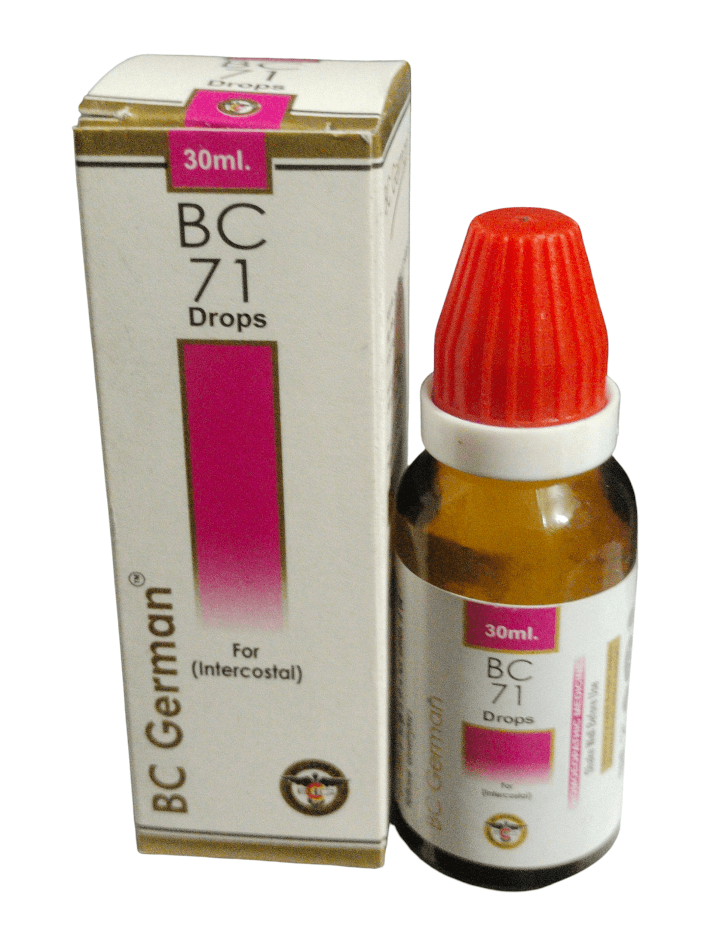 BC 71 Drops bottle and packaging on a white background