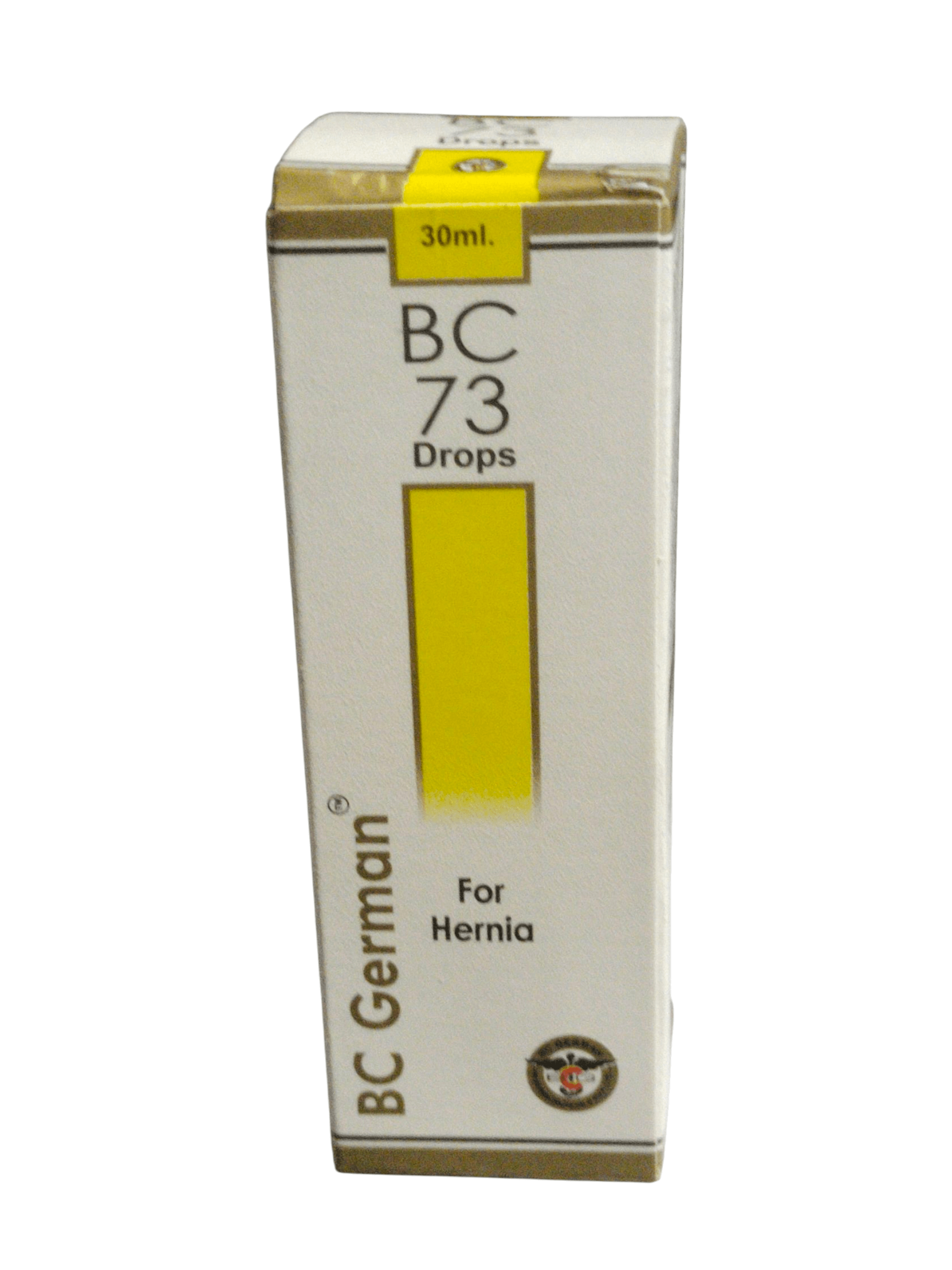 Box of BC 73 Drops for Hernia on a white background
