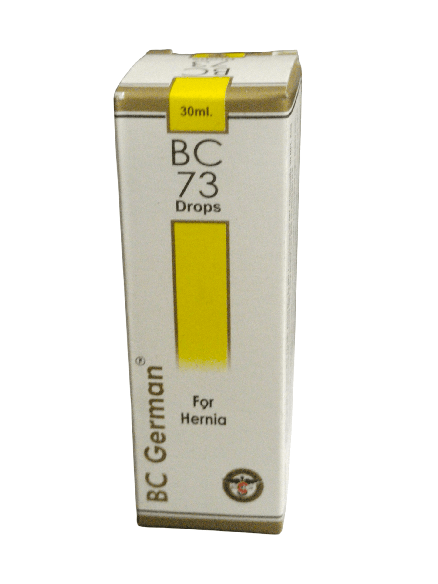 Box of BC German BC 73 Drops for Hernia on a white background