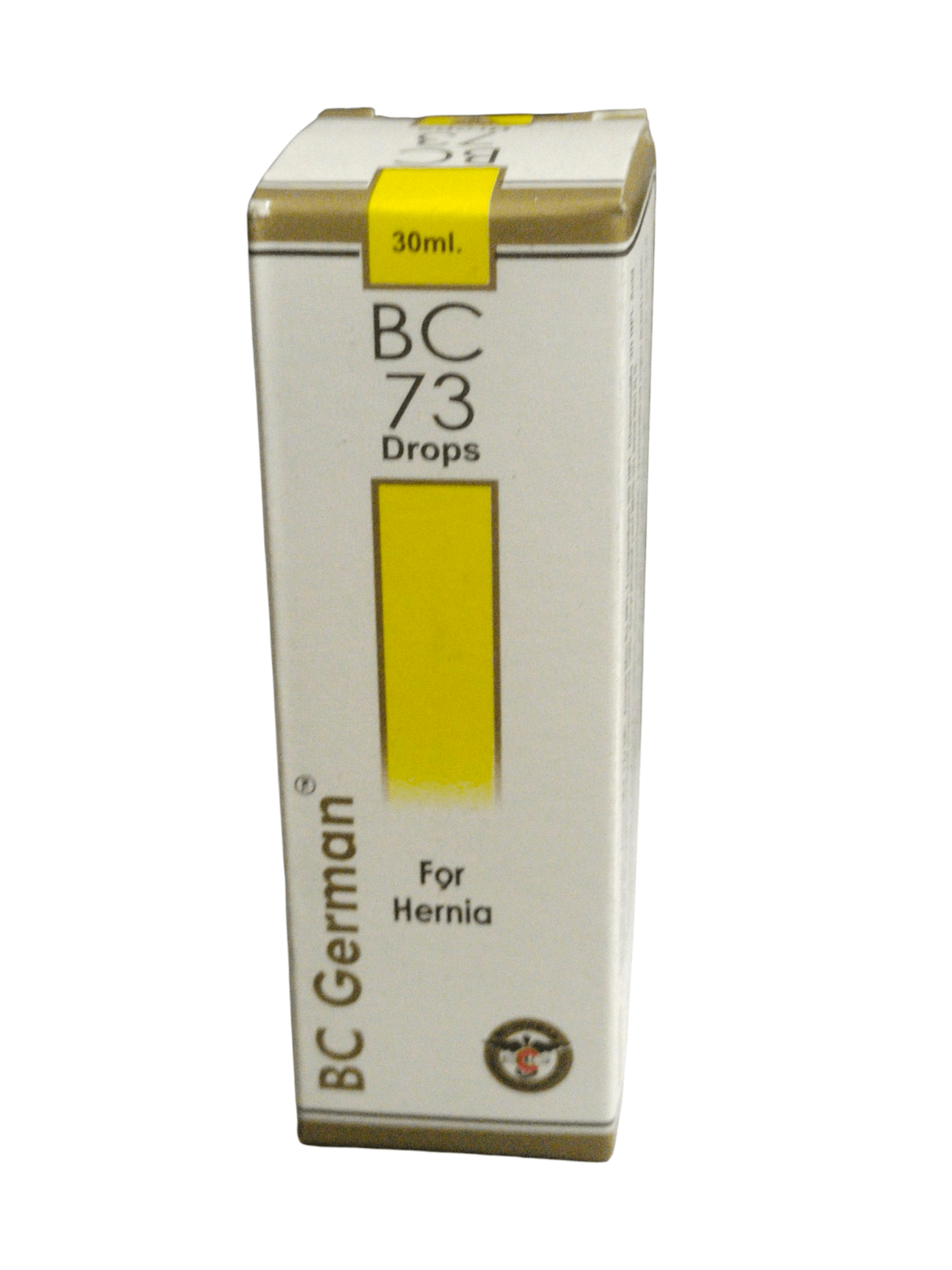 Box of BC German BC 73 Drops for Hernia on a white background