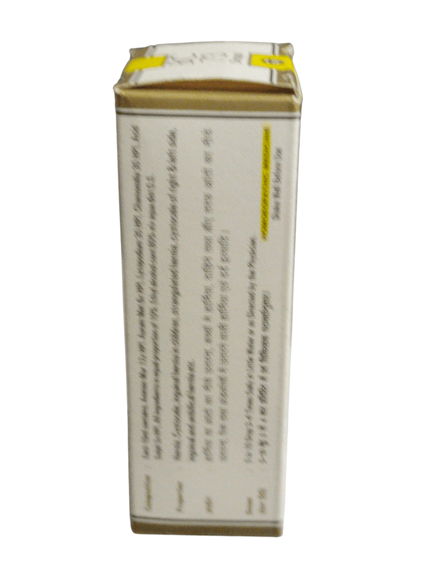 Box with text and a yellow label on a white background