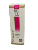 Box of BC German BC 75 Drops for lumbago and cervical pain on a white background