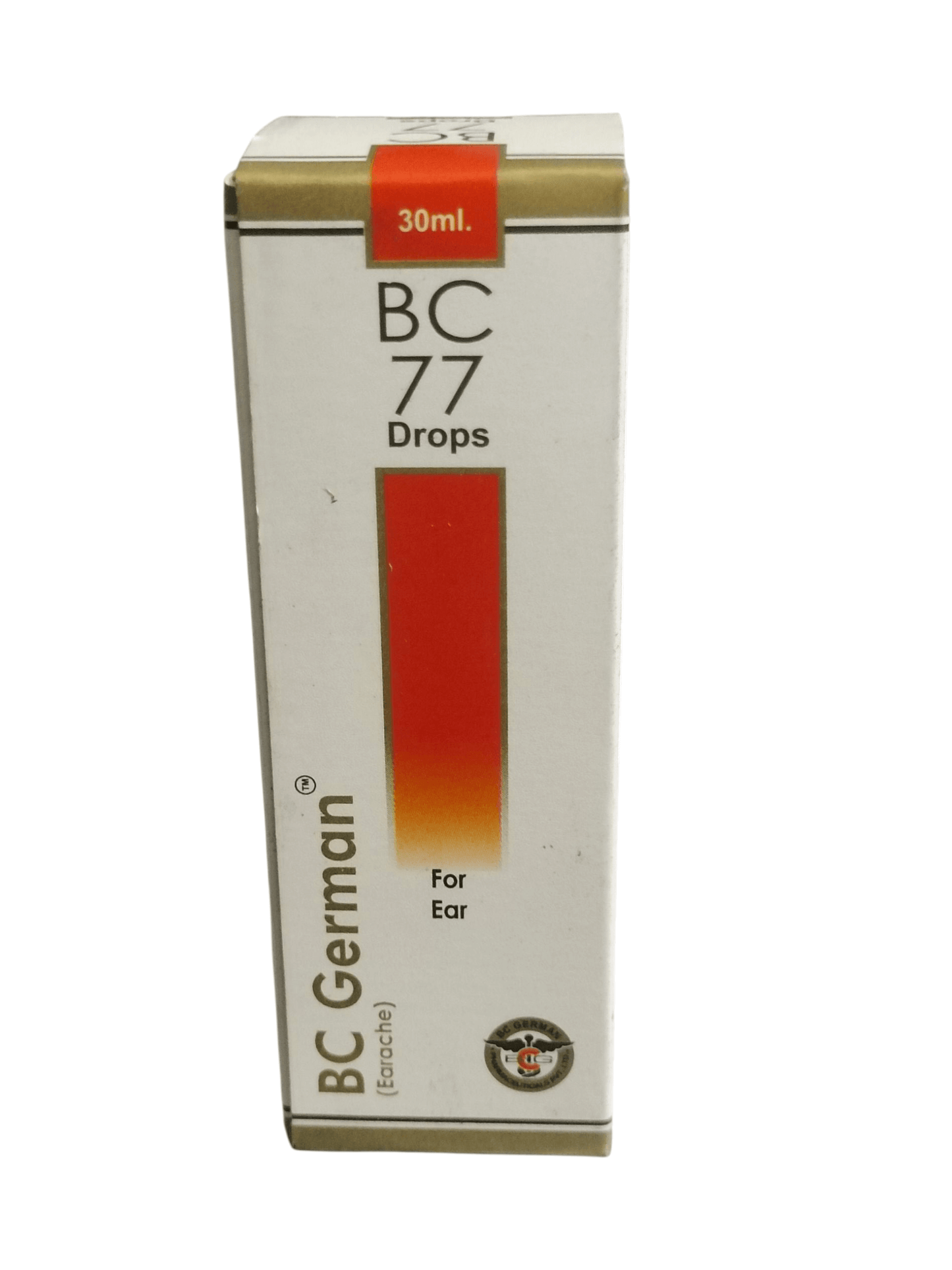 Box of BC German BC 77 Drops for ear on a white background