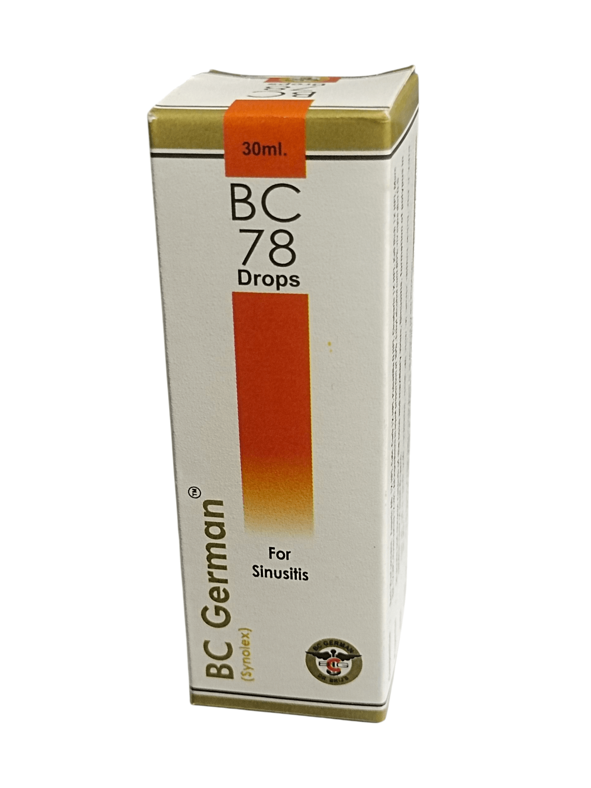 Box of BC German BC 78 Drops for sinusitis on a white background