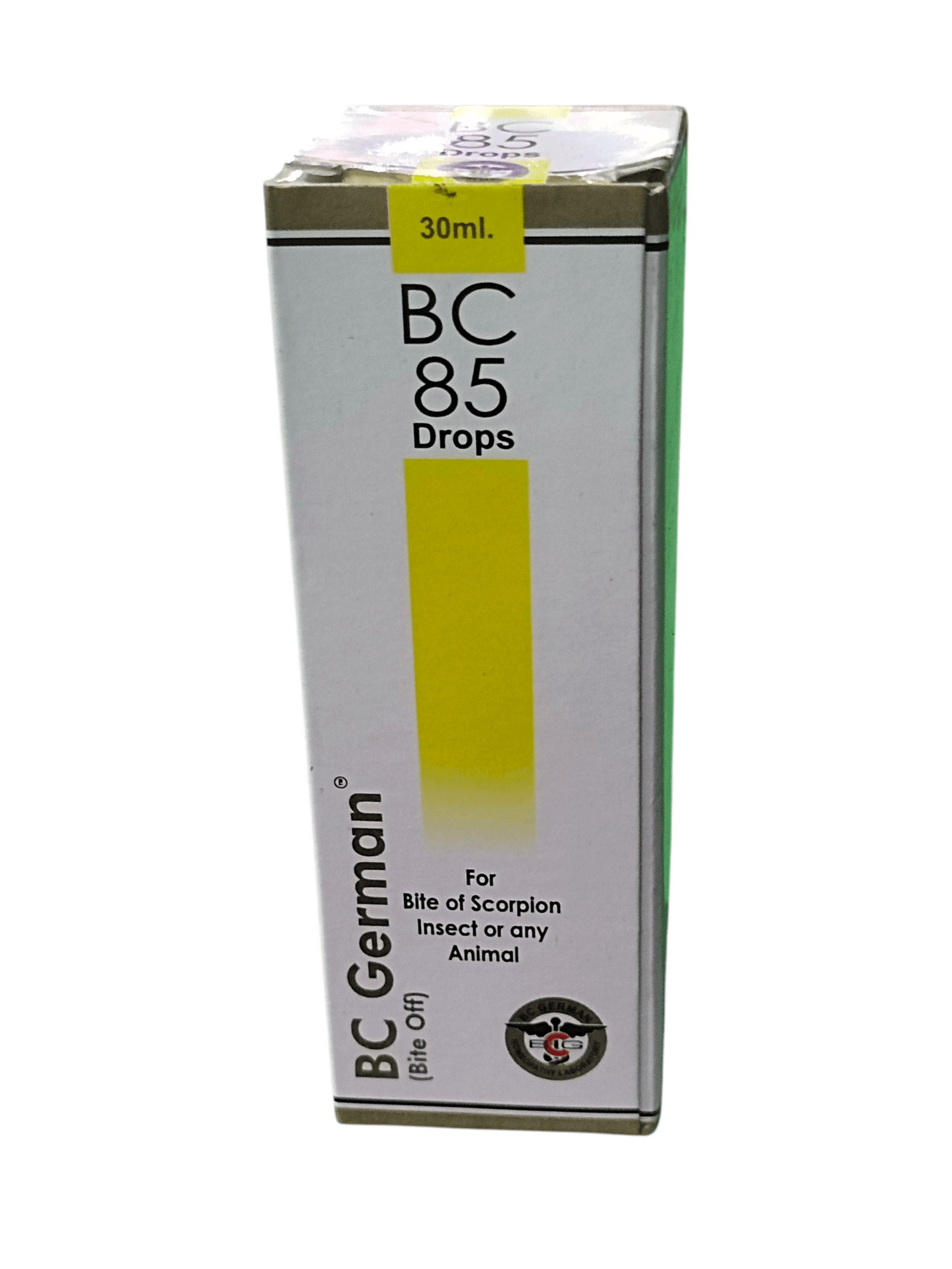 Box of BC German BC 85 Drops on a white background
