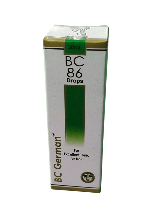 BC GERAN 86 EXELLENT TONIC FOR HAIR DROPS HOMEOPATHIC MEDICINE 30ML packaging.