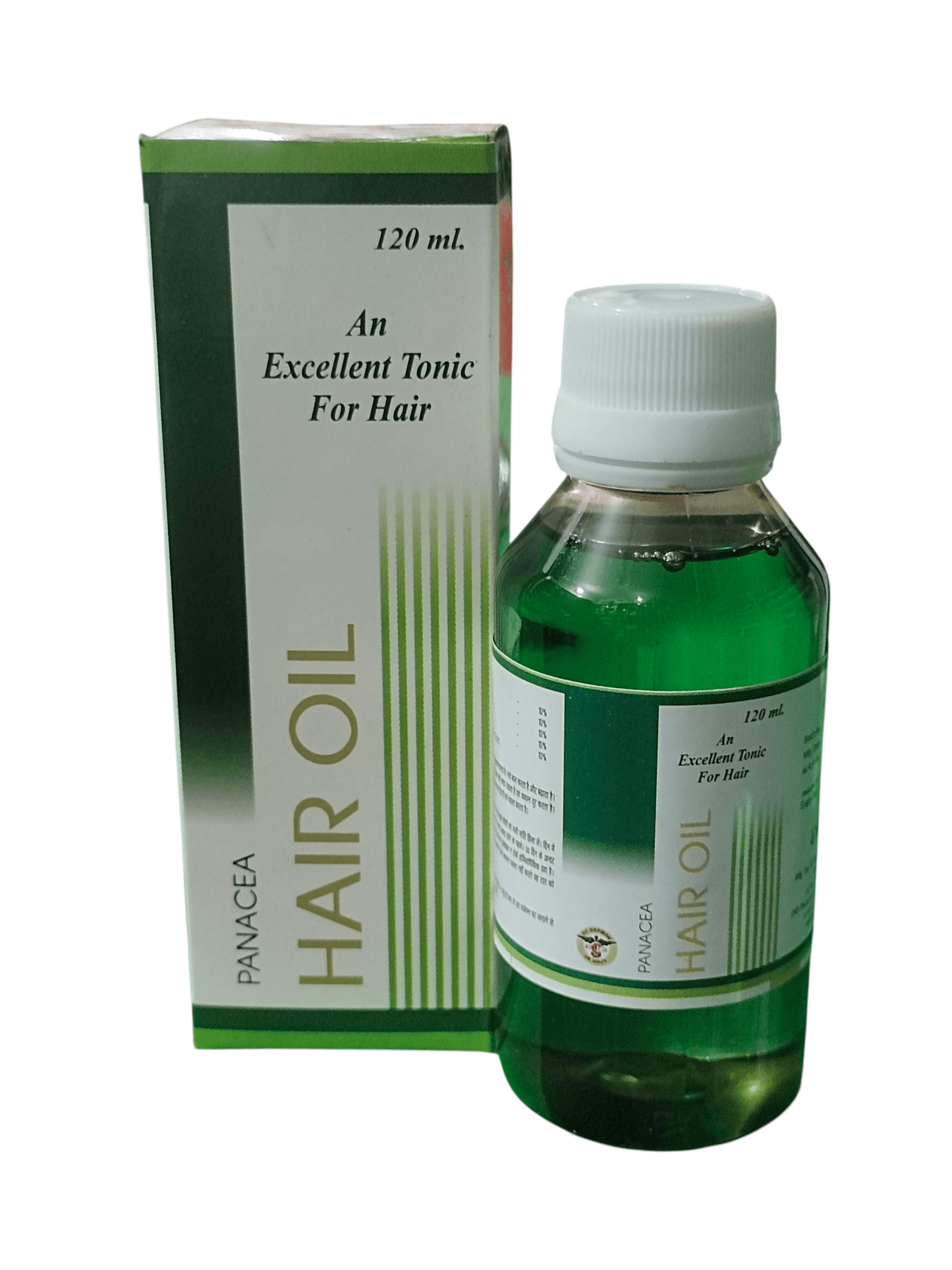 BC GERMAN PANACEA HAIR OIL 120ML HOMEOPATHIC MEDICINE bottle and packaging for hair nourishment and care.