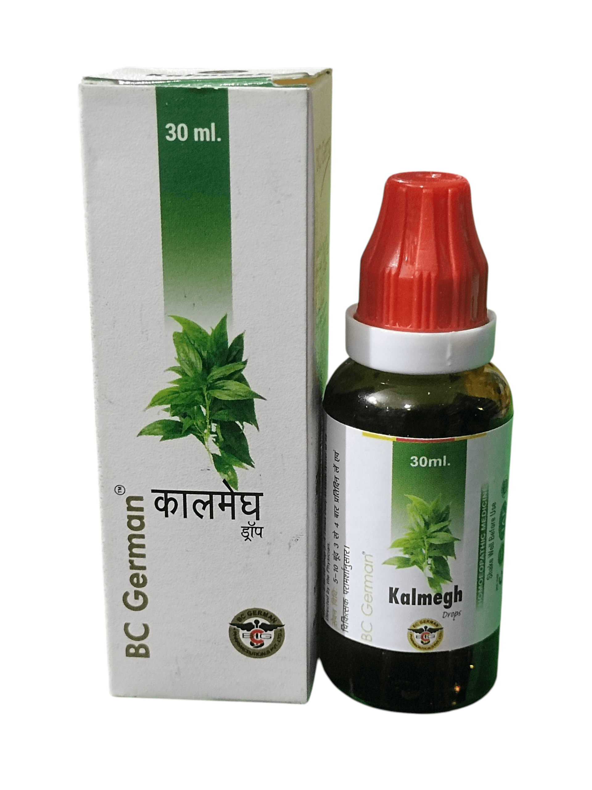 BC GERMAN KALMEGH DROP HOMEOPATHIC MEDICINE 30ML in a bottle next to its packaging