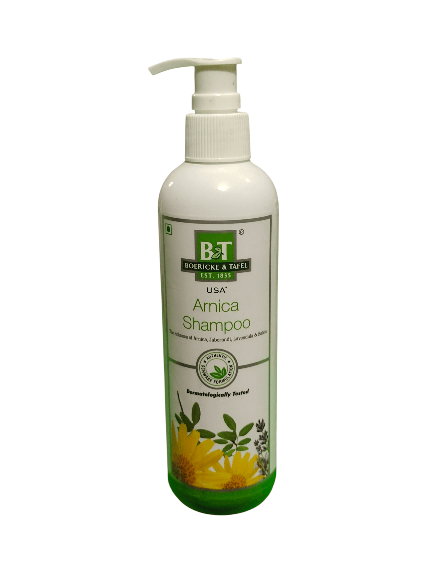 B&T BOERICKE & TAFEL ARNICA SHAMPOO 200ML bottle with pump, enriched with Arnica Montana for hair care.