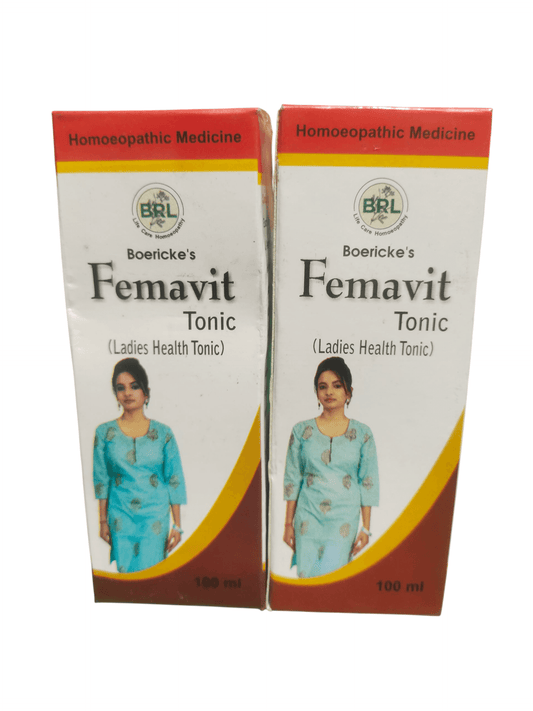 BRL FEMAVIT LADIES HEALTH TONIC HOMEOPATHIC MEDICINE 100ML. (PACK OF 2) displayed in packaging.
