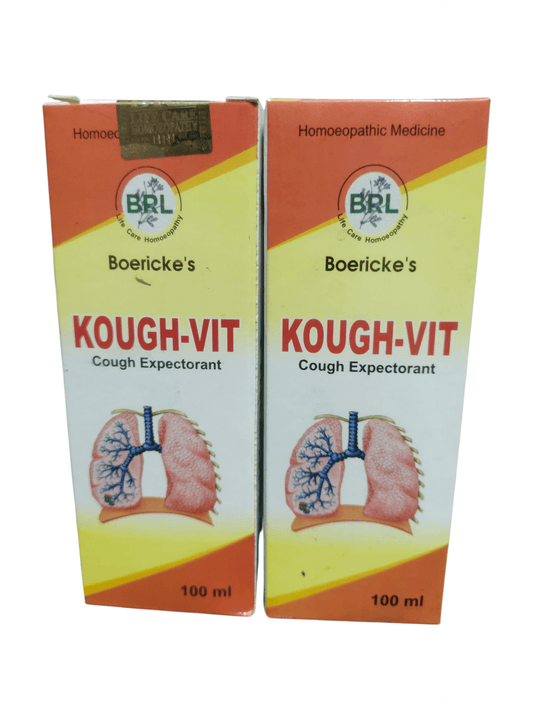 BRL KOUGH-VIT SYRUP COUGH EXPECTORANT HOMEOPATHIC MEDICINE 100ML. (PACK OF 2) bottles with lung illustration.
