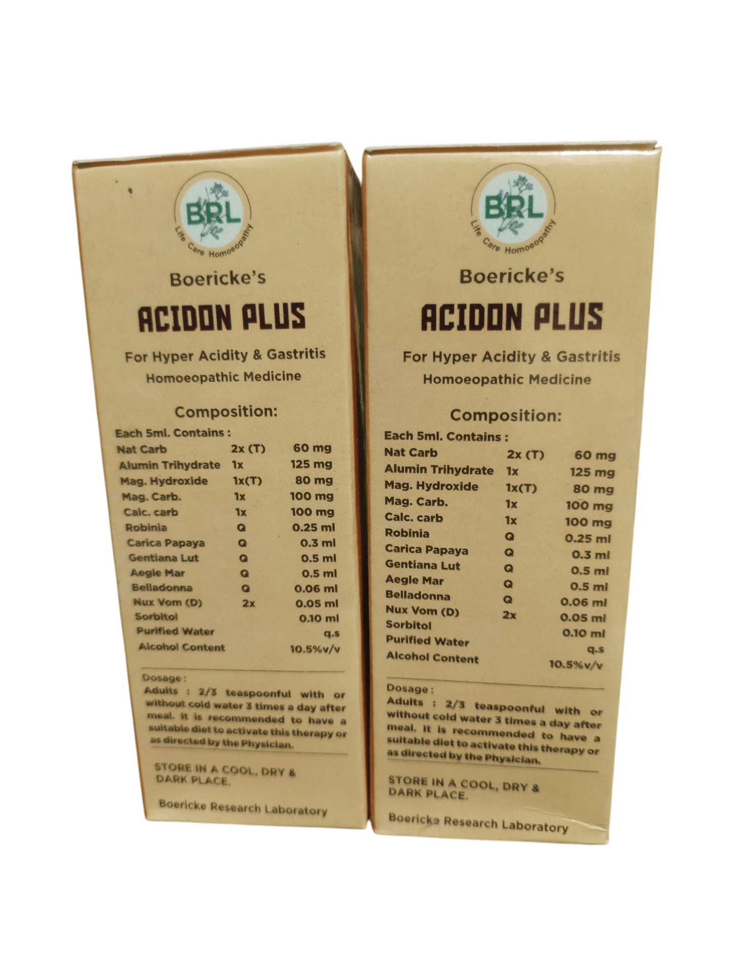 BRL ACIDON PLUS SYRUP FOR HYPER ACIDITY & GASTRITIS HOMEOPATHIC MEDICINE 100ML. (PACK OF 2) product packaging.