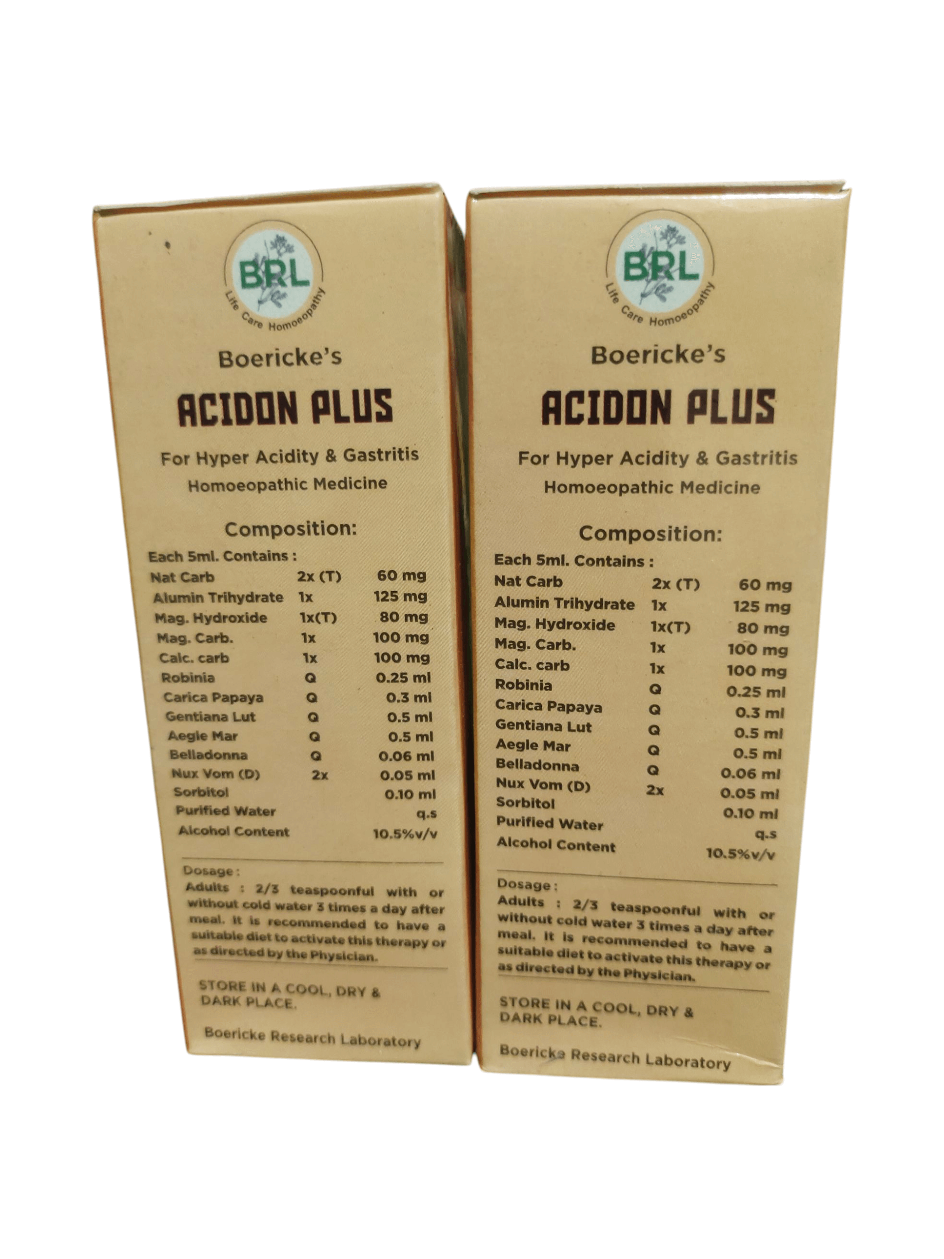 BRL ACIDON PLUS SYRUP FOR HYPER ACIDITY & GASTRITIS HOMEOPATHIC MEDICINE 100ML. (PACK OF 2) product packaging.