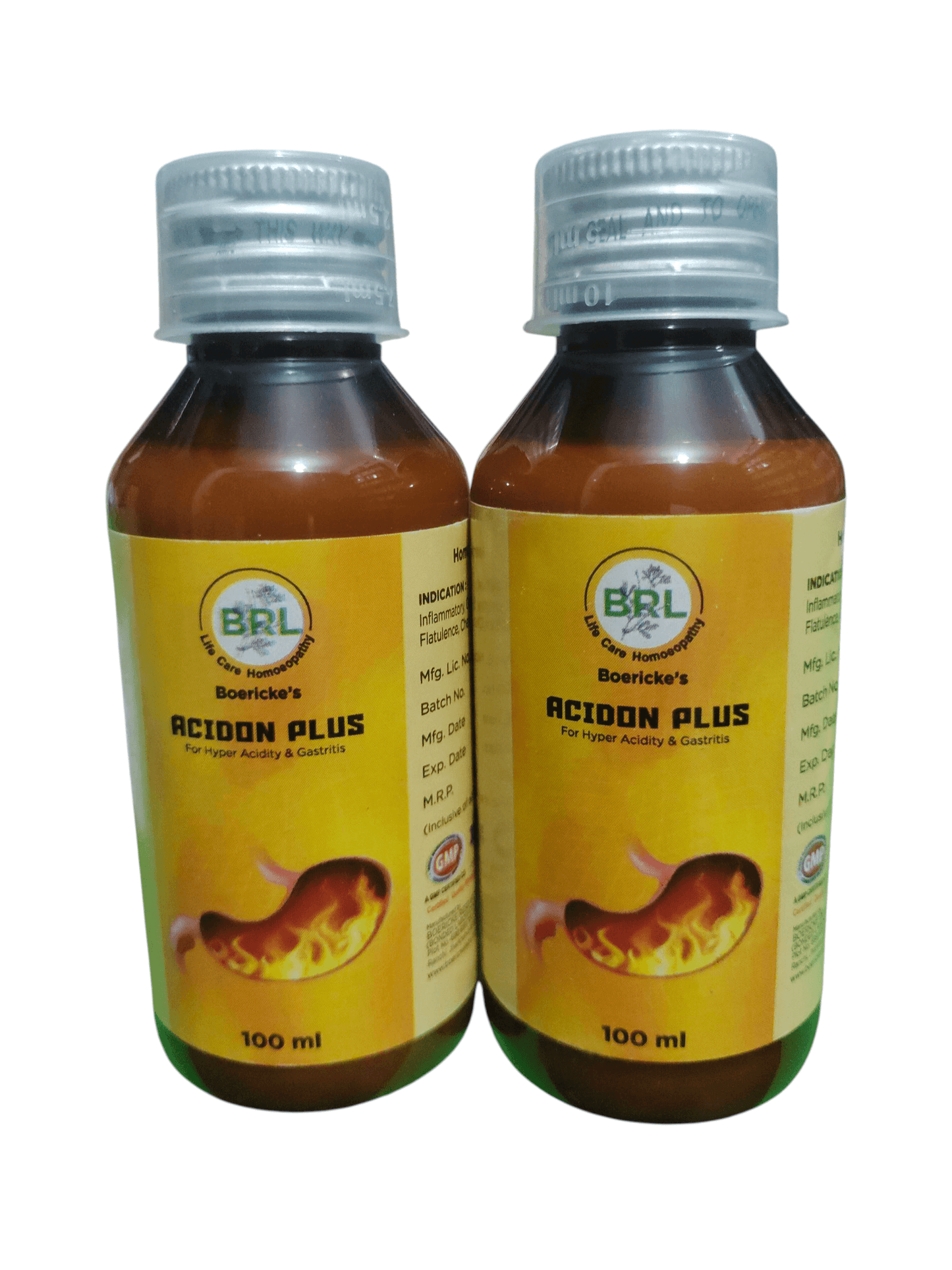 BRL ACIDON PLUS SYRUP FOR HYPER ACIDITY & GASTRITIS HOMEOPATHIC MEDICINE 100ML. (PACK OF 2) bottles