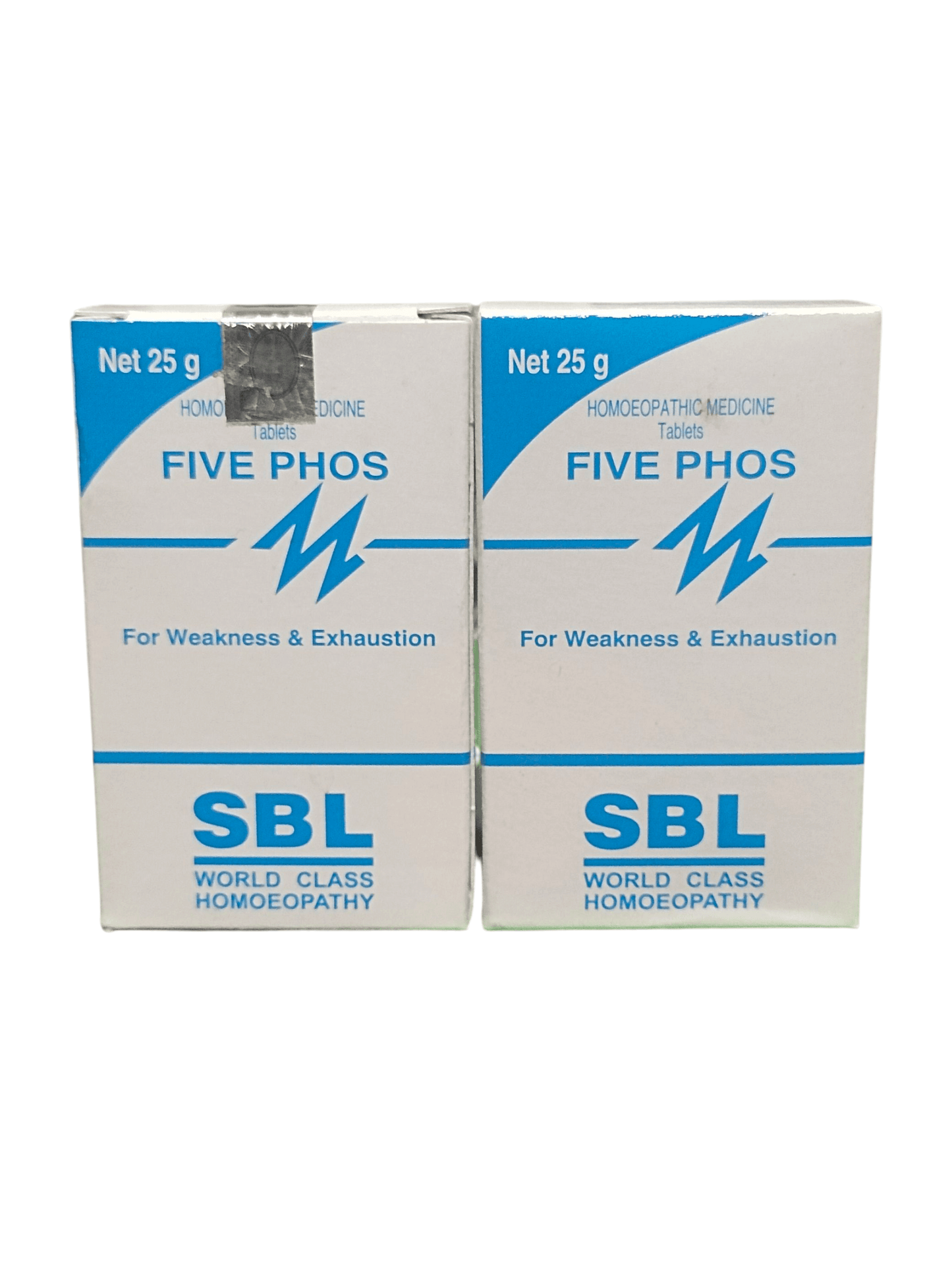 Two boxes of SBL Five Phos homeopathic medicine on a white background