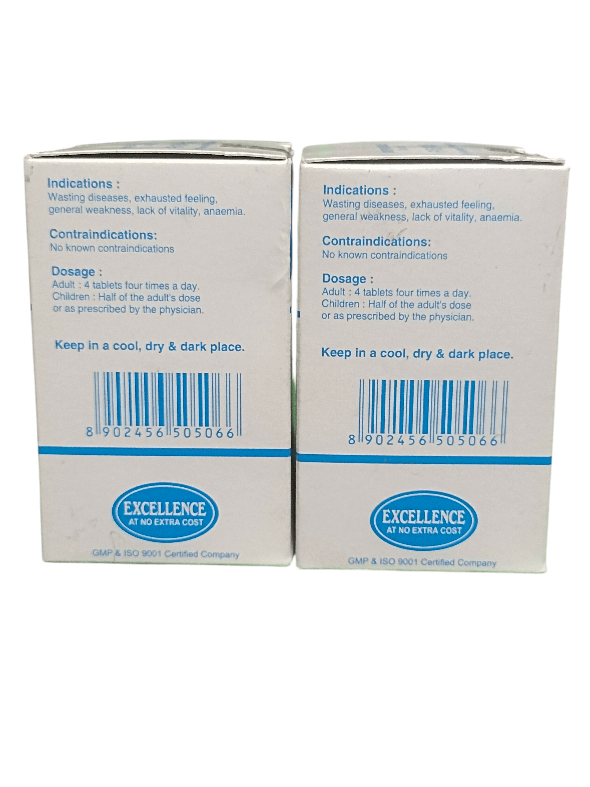 Two boxes of 'Excellence' with text and barcodes on a white background