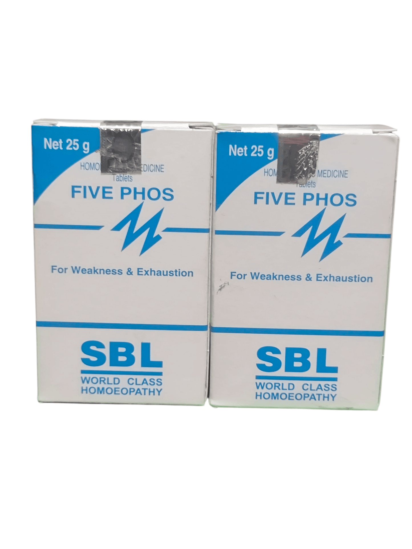Two boxes of SBL Five Phos homeopathic medicine on a white background